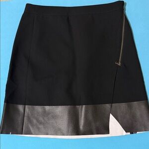 Club Monaco Black Mini Skirt with Faux-Leather Hem